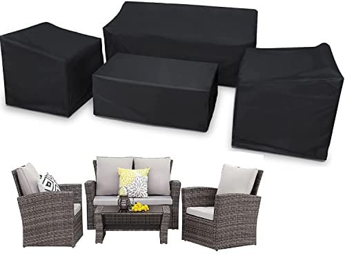 Lot de 4 housses de meubles de jardin en tissu Oxford 420D robuste avec grille d'aération coupe-vent et 2 boucles coupe-vent