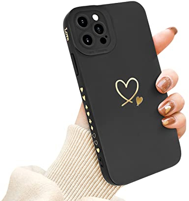 Newseego Case Compatible with iPhone 12 Pro Fashion Gold Love-Heart Pattern Design Flexible Soft Liquid Silicone Phone Cover Shockproof Protective Case All-inclusive Lens for iPhone 12 Pro