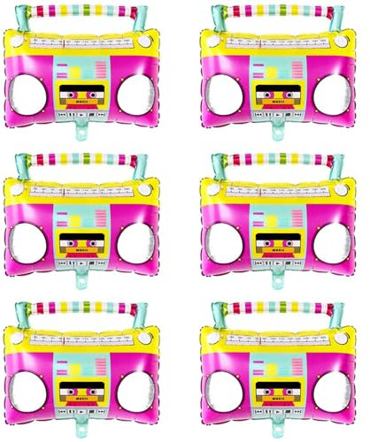WANGCL 6 Pieces 22 Inches Inflatable Boombox for 80s 90s Party Decor Chain Link Balloons for Hip Hop Birthdays Weddings Party Supplies