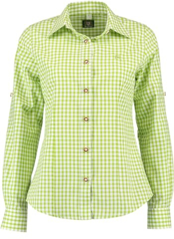 OS Trachten Damen Bluse Langarm Trachtenbluse mit Liegekragen Qorru