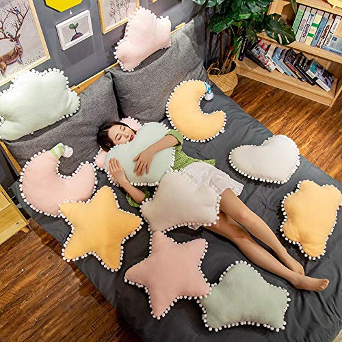 MEDFL Schneebälle Plüschkissen Bonbonfarben Wolke Krone Mond Stern Herzförmiges Kissen Zimmer Kinderbett Dekor Bettwäsche 50 cm * 40 cm Gelber Stern