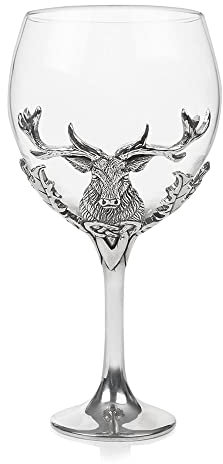 Atemberaubender Gin-Kelch aus Zinn mit Hirsch und schottischer Distel