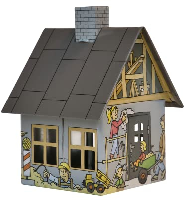 Crottendorfer - Räucherhaus Metall inkl. Räucherkerzenhalter - für Räucherkerzen Gr. M - Maße: 7,2 x 7,8 x 9,8 cm - Motiv: Baustelle - Made in Germany