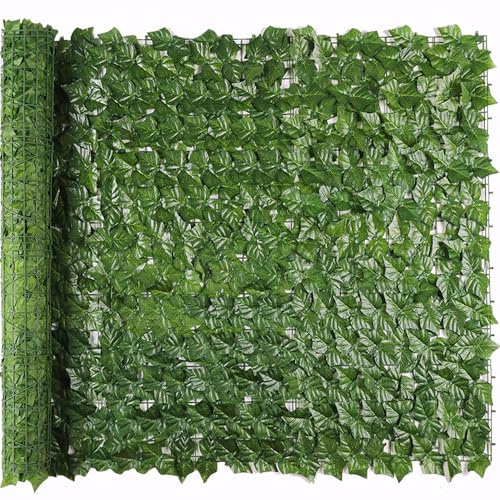 Jinwu Artificial Ivy Privacy Fence Screen, 39.4x118 in Artificial Faux Ivy Hedge, Expandable Faux Privacy Fence with 80 pcs Zip Ties, Decoration for Outdoor Garden, Color Printing Sweet Potato Leaves