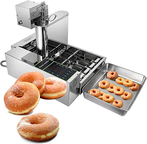 Commercial Automatic Donut Making Machine, 6 Rows 9.5L Hopper, Commercial Donuts Making Machine Frying mini Donuts Maker Adjustable Thickness 304 Stainless Steel,110V