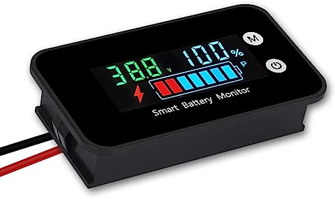 Batterieanzeige, IPX7 Wasserdicht Batterie Monitor, DC 12v 24v 36v 48v 60v 72v Spannungsanzeige, Batterie Kapazität Messgerät, mit Temperatursensor Alarm für Wohnmobil Golfwagen Boot Motorrad Auto