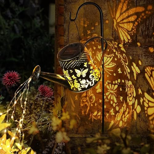 TAOYIO Solar Gartendeko Gießkannen Lichter - Solarleuchten Outdoor-Gartenornamente wasserdichte große Gartenstatuen Retro-Kupferdekorationen für die Heimterrasse mit 35 Hirtenhaken