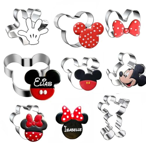 Juego de 8 cortadores de galletas de Mickey Mouse, de acero inoxidable, juego de cortadores de mouse, cortadores de fondant, cortadores de galletas y ratones