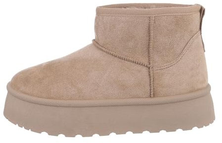 Ital Design Damenschuhe Stiefeletten Plateaustiefeletten, 2564-, Textil, Hellbraun, Gr. 38