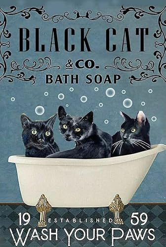 Bioprocess Vintage Black Cat Co Bath Soap Wash Your Paws Poster Art Print Decor Home Wall Art Decor Metal Sign Poster 8x12 inches