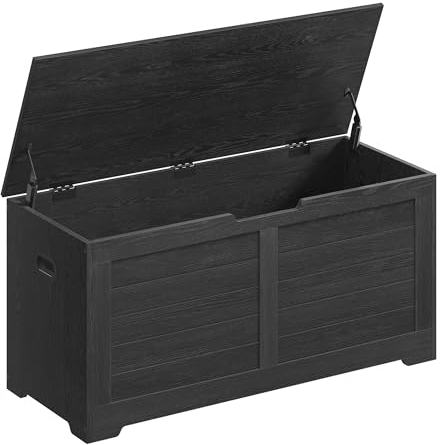 VASAGLE Schuhbank, Sitzbank mit Stauraum, Sitztruhe mit 2 Sicherheitsscharnieren, Aufbewahrungsschrank, Landhausstil, 40 x 100 x 46 cm, für Flur, Schlafzimmer, Wohnzimmer, anthrazitgrau LSB061B01