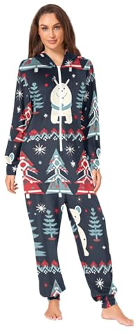 Bunte Totenköpfe Schwarz Erwachsene Onesie Pyjama Langarm Jumpsuit Homewear Einteiler Pyjama Jumpsuits für Männer und Frauen, Plaid mit Bären, Small