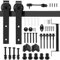 BOUKIDA Sliding Door Track, Black Barn Door Hardware Kit, Sliding Wood Door Kit, Roller Door Hardware (6.6FT with Handle & Lock)