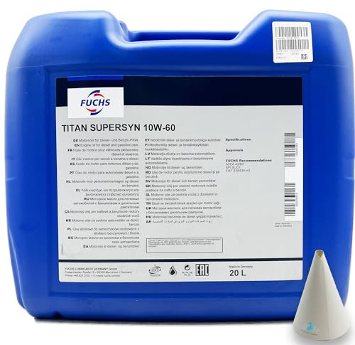 20 L Fuchs Titan Supersyn 10W-60 | ACEA A3/B3 | API SL/CF | Fiat-9.55535-H3 | Motorenöl | Motoröl | Ölwechsel | Öl | SAE 10W60 | mit Trichter