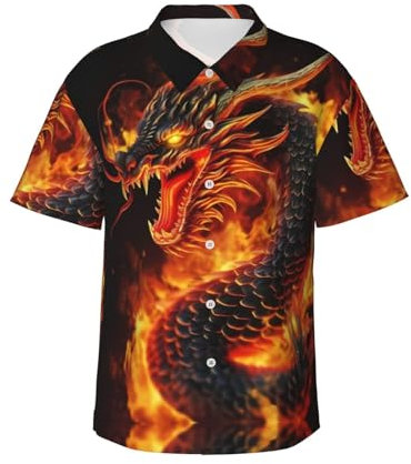 Melbrakin Chemise hawaïenne Dragon Chinois de feu, Chemises cubaines décontractées pour Vacances à la Plage