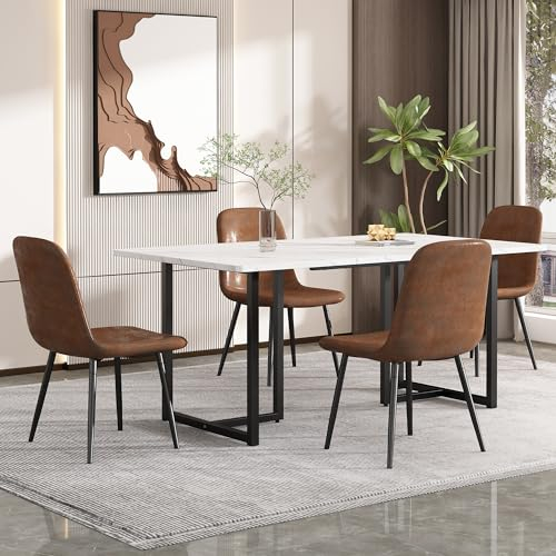 140 x 80 x 75 cm Mesa de comedor (1 unidad), mesa de cocina moderna, estructura de metal, patas de soporte en forma de L, mesa de comedor rectangular de diseño moderno de mármol Mesa de cocina con