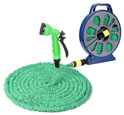 Ausziehbarer Gartenschlauch mit Multifunktionspistole, 7 Einstellungen und Spender, ideal für Bewässerung, Autowäsche und Bewässerung, mit Universalanschluss, 15 m