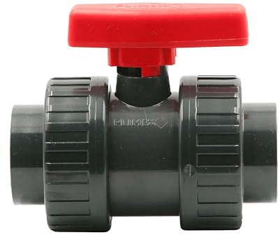 HAF® PVC Kugelhahn Roter Griff mit 2X 40mm Klebemuffe - Absperrhahn aus grauem PVC-U. Geeignet für Rohranschlüsse, Poolverrohrungen und vieles mehr...Qualität: Made in Europe. Menge: 1 Stück