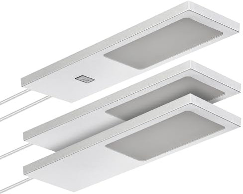 SOTECH 3er Set LED-Möbelleuchte GIULIA II mit/ohne Sensor silbergrau, 4000K neutralweiß inkl. Trafo & Verteiler Unterbauleuchte Schrankleuchte Vitrinenbeleuchtung