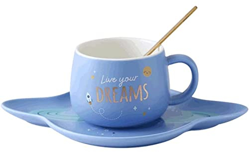 YIHANSS Juego de Taza y platillo de café con Forma de Universo Universal, Taza de cerámica de 230 ml, Taza de Bebida Multifuncional de 4 Colores, Taza de té fácil de sostener para Parejas