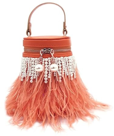 MOISTRI Perlen Geldbörsen für Frauen Feder Clutch Geldbörse und Handtasche Straußenfeder Schulter Abendkleid Geldbörse für Party Hellbraun