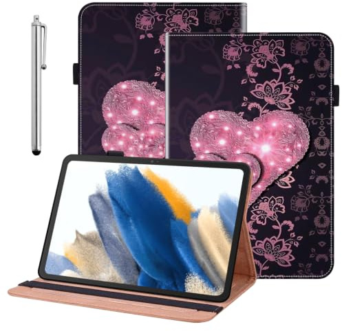 BOLELAW Hülle für Samsung Galaxy Tab A7 10.4 Zoll 2022/2020 (SM-T500/T509) Leder Folio Case mit Stifthalter, Kartenschlitz, Standfunktion Klapphülle für Galaxy Tab A7 Hülle, Spitze Pfirsich Herz