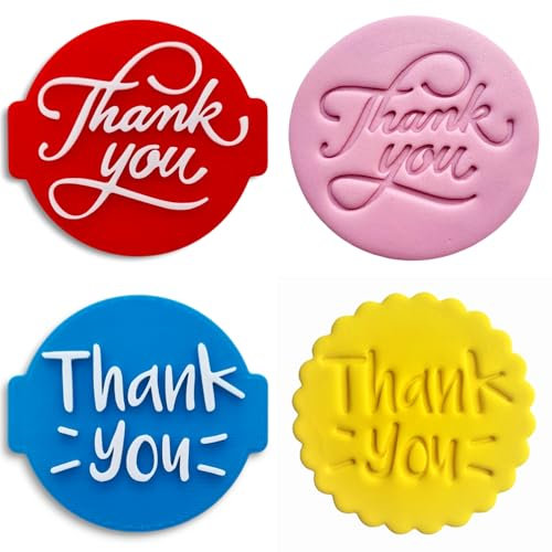 1066 Factory 'Thank You' Embosser Stamp for Icing Fondant Frosting Sugar Paste Cupcake Cake Cookie Baking Decoration (Pattern 6)