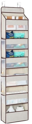 Univivi Over The Door Storage Organiser, 6-Shelf Hanging Pockets With Perspective Grids and 8 Side Mesh Pockets, Behind Storage for Bedroom Living Room, Beige