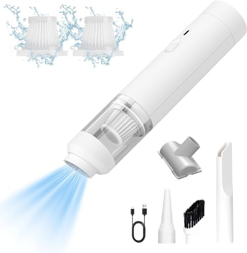 Euakee Aspirapolvere Auto 19000PA, Aspirabriciole Senza Fili, Mini Aspirabriciole Senza Fili Auto, 3 in1 Aspirapolvere Portatile per Auto, Ricaricabile Aspirapolvere Auto per Auto, Ufficio (Bianco)