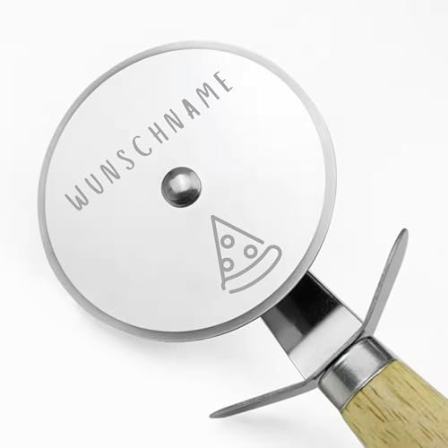 Vienberg Cortador de pizza, 2 unidades, personalizable con texto personalizado, mango de madera, cuchillo afilado de acero inoxidable, apto para lavavajillas, bonito regalo para él o ella