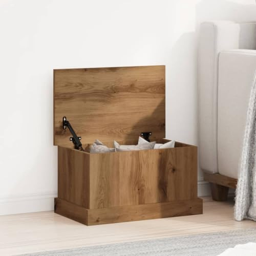 Homgoday Truhe Holztruhe mit Deckel Aufbewahrungstruhe Spielzeugtruhe Aufbewahrungsbox Deckenbox für Flur, Schlafzimmer, Wohnzimmer Artisan-Eiche 30x50x28 cm Holzwerkstoff