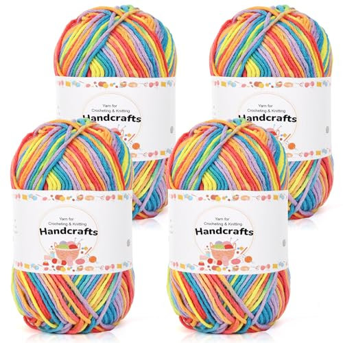 Aeelike 200g(4x50g) Babywolle Farbverlauf zum Häkeln, 5Ply Acrylic Baumwolle zum Stricken, Cotton Yarn Wolle Bunt Set für Anfänger, Erfahrene Stricker, Buntes Orange