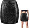 OFFCUP Glitzer Rock Pailletten Rock Pailettenrock Für Damen Kurz Damen Sexy Midi Skirt Bleistiftrock Hüftrock mit Elastische Taille Party Rave Skirt Outfit Wickelrock Röcke für Damen -Schwarz