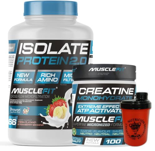 MuscleFit - Pack ISOLATE Protein 2kg Sabor Fresa y Plátano + Creatina 300g
