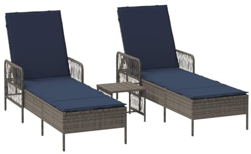 vidaXL Sonnenliege 3 STK. Poly-Rattan Grau und Marineblau