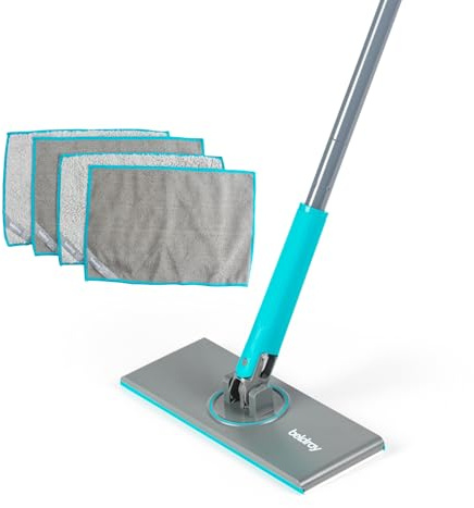 Beldray Anti Bac All Surface Mop With 4 Cloths | Clip-To-Grip Push Release Handle, 360° Swivel Head, Wet Or Dry Use, Machine Washable Cloth Pads, 25 X 9.5 Cm Head