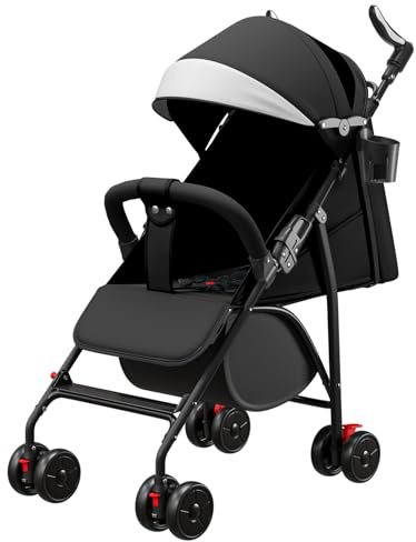 Buggy Kinderbuggy, klappbar 360° Liegebuggy, Sportwagen Faltbar,Kinderwagen,Eva-Schaum-Räder, Moskitonetz,max.25 kg,Reisebuggy mit Liegefunktion,Extra Großer Korb (Schwarz)