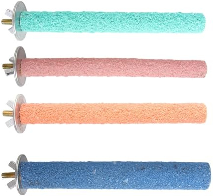 4er-Pack Vogelschnabel-Schleifsteine & Krallentrimmer-Set – rutschfeste Papageien-Sitzstange für Wellensittich/Nymphensittiche/Conures, mehrfarbiges Käfigzubehör für natürliche Schnabelpflege