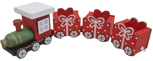 Holzfigur Zug 4-teilig: Weihnachtsdeko Figur, Deko Weihnachten, Advent & Winter, Weihnachtsfiguren, Dekofigur Innen, Miniatur Geschenke, Vintage Lokomotive Figuren, Holzdeko, Winterdeko Rot, 19 cm