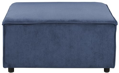 Beliani Corduroy Upholstered Ottoman Modular Sofa Element Square Footstool Black Legs Dark Blue Ardal