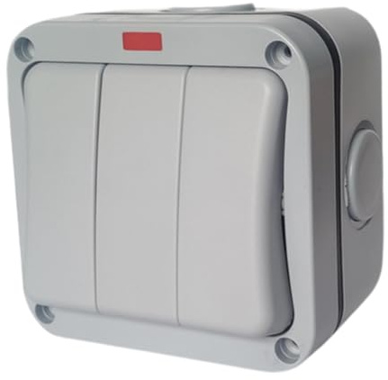 IP66 Waterproof Switch 3-Gang Outdoor Electrical Wall Switch for Garden Construction Site Pool Garage