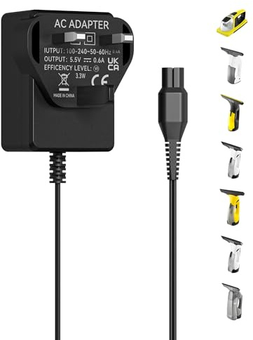 5.5V Charger Compatible With Karcher Window Vac Vacuum Cleaner WV1,WV1 Plus, WV2, WV2 Plus, WV5, WV5 Premium 2nd Generation,WV60,WV70,WV75 WV60 Vacuum Cleaner Power Cord, Plug UK 1.5m Power Adapter