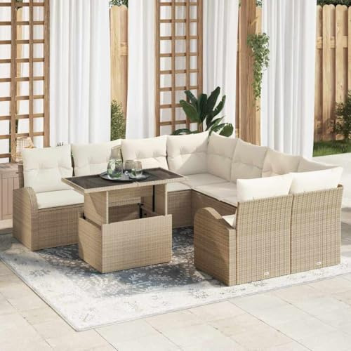 Frdhee Balkon Möbel Terrassensofa,Garten-Sofa-Set 9 pcs Beige 100 x 55 x 73 cm Poly Rattan,Eckbankgruppe für Innen und Außen