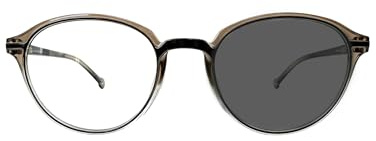 EZ with me Blaulichtfilter Brille mit Fotochromatischen Gläsern, Retro Rund Unisex, Computerbrille mit Etui, Grau Transparent