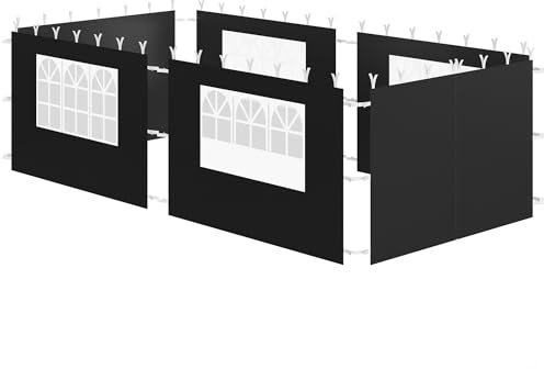Zelsius Panneaux latéraux pour pavillon 3x6 m | Ensemble de 6 pièces, Noir | Panneaux latéraux de pavillon 4 pièces pour pavillons 3 x 3 m, UV30, Paroi latérale de tente de jardin avec fenêtre, Mur de