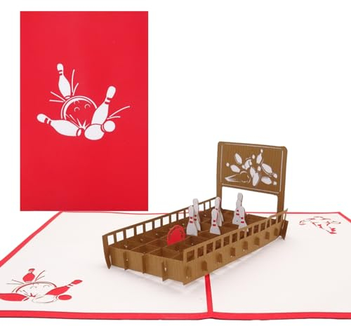 Pop Up Karte „Kegeln - Kegelbahn“ 3D Glückwunschkarte & Geburtstagskarte als Geschenk, Einladung und Einladungskarte Kegelclub & Kegelabend