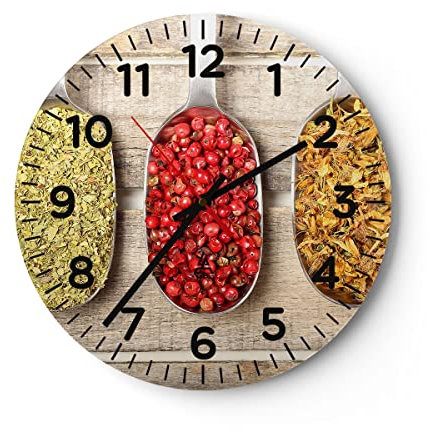 Modern Wanduhr Samen Kräuter Gewürze Gewürze 30x30cm Rund Klein Wand Uhr Glas Analog Zimmeruhren Küche Büro Wohnzimmer Glasuhr Wall Clock Dekoration Design Wanddekoration Küchenuhr C4AR30x30-2474