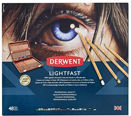 Derwent Lightfast Buntstifte, 48 Stück in Holz-Geschenkbox, 4 mm Runder Kern in Premium-Stärke, Cremige Textur, Ideal für Kunst, Zeichnen & Malen, Professionelle Qualität, 2302723
