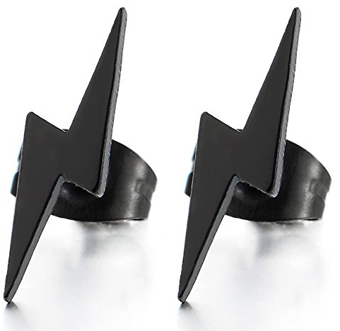 Paar Schwarz Blitz Bolzen Ohrstecker, Ohrringe für Herren Damen, Edelstahl Ohrschmuck, 1 Paar