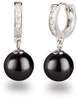 Schöner-SD Creolen Ohrhänger 925 Silber Rhodium mit 10mm Perle Kugel schwarz